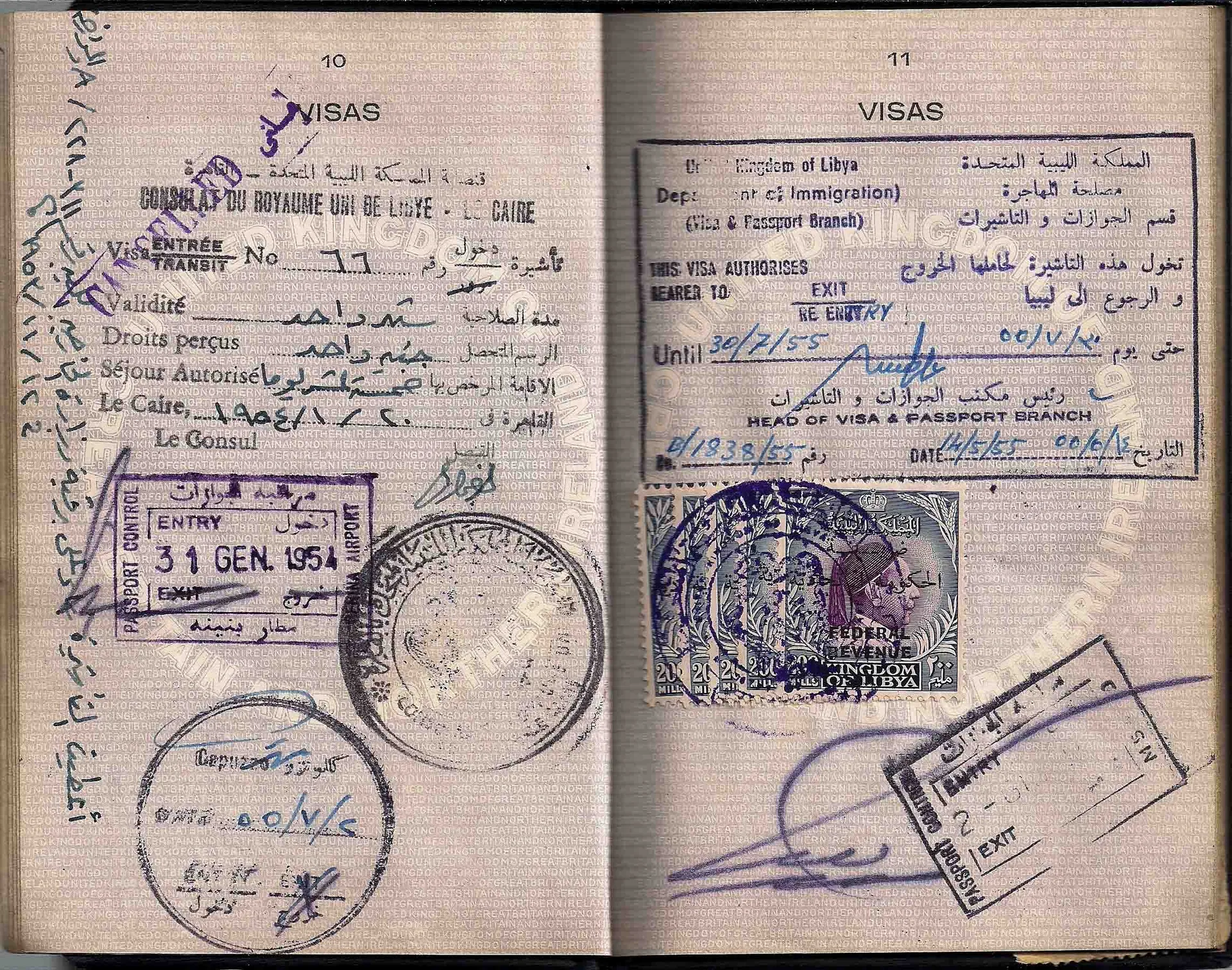 Pasaporte con sellos de visados de varios países